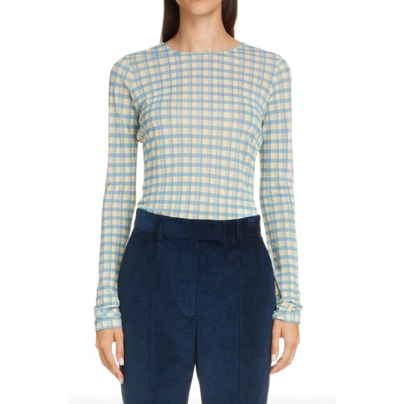 Acne Studios Estah Check Print Long Sleeve T-shirt - Picture 1 of 4